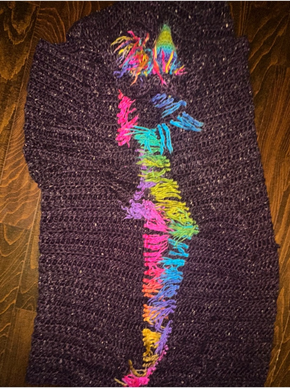 Handmade crochet shawl wearable hooded blanket unicorn rainbow Lisa frank inspo